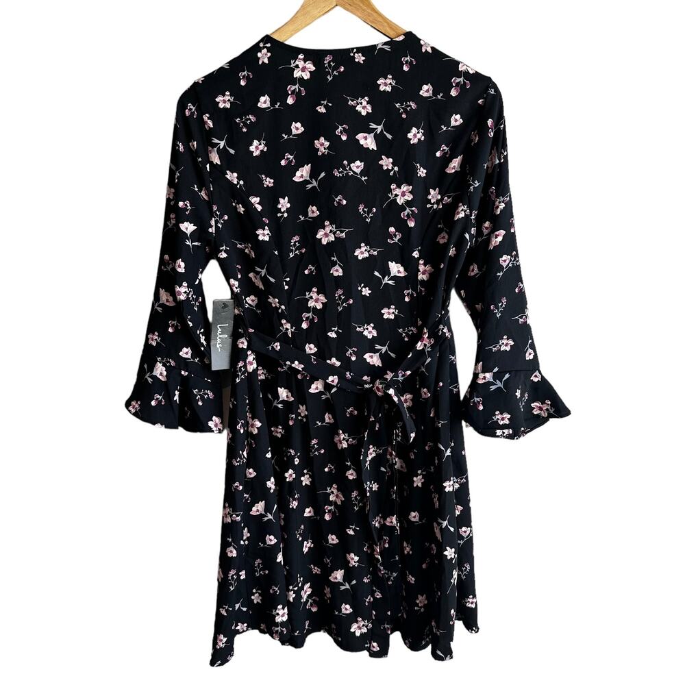 Lulus Love Blossoms Black Floral Print Button-Up Flounce Sleeve Dress S NEW - Picture 8 of 11